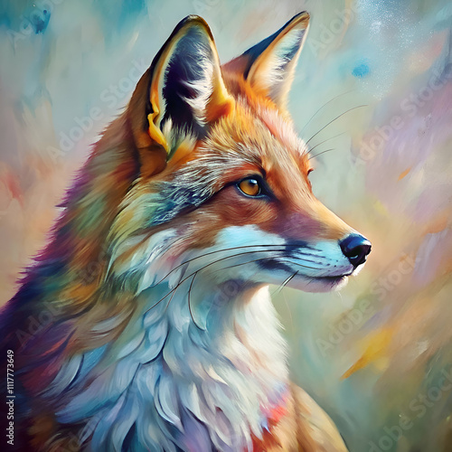 Red Fox Portrait Painting. Colorful Wildlife Art photo