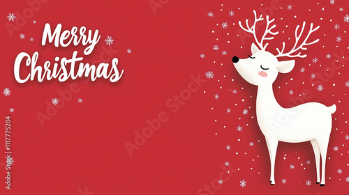 Red Christmas background with white deer and snowflakes, with the inscription "Merry Christmas"