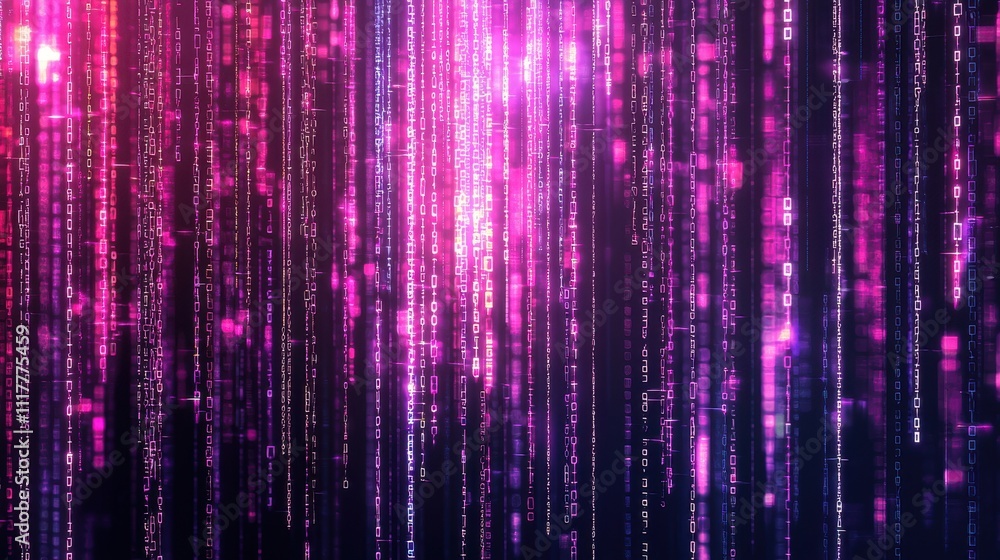 Dynamic Stream of Flowing Binary Code Illuminated in Vibrant Colors on a Dark Background Dynamic Stream of Flowing Binary Code Illuminated in Vibrant Colors on a Dark Background