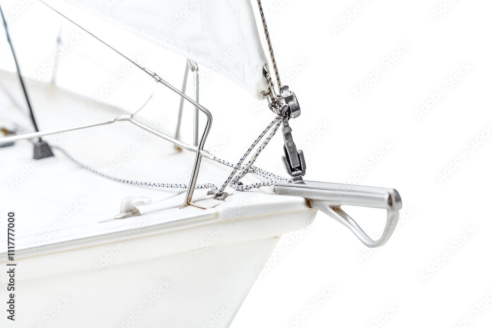 Obraz premium A sailboat secured with an anchor chain on calm waters