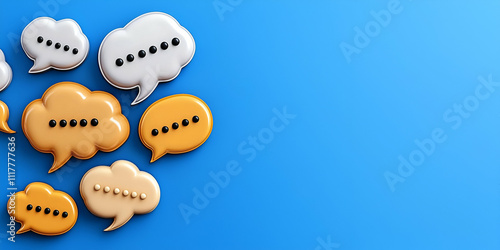 Colorful speech bubbles on a blue background, representing communication and dialogue in a modern, digital context.