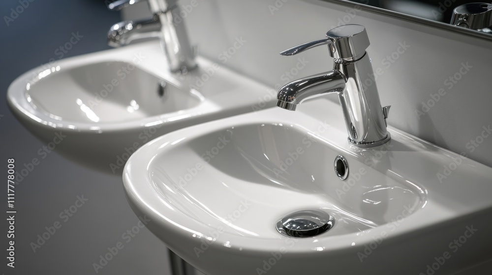 Fototapeta premium Two white sinks placed together on a counter or in a kitchen setting