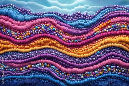 Colorful abstract representation of layered textures resembling cellular structures.
