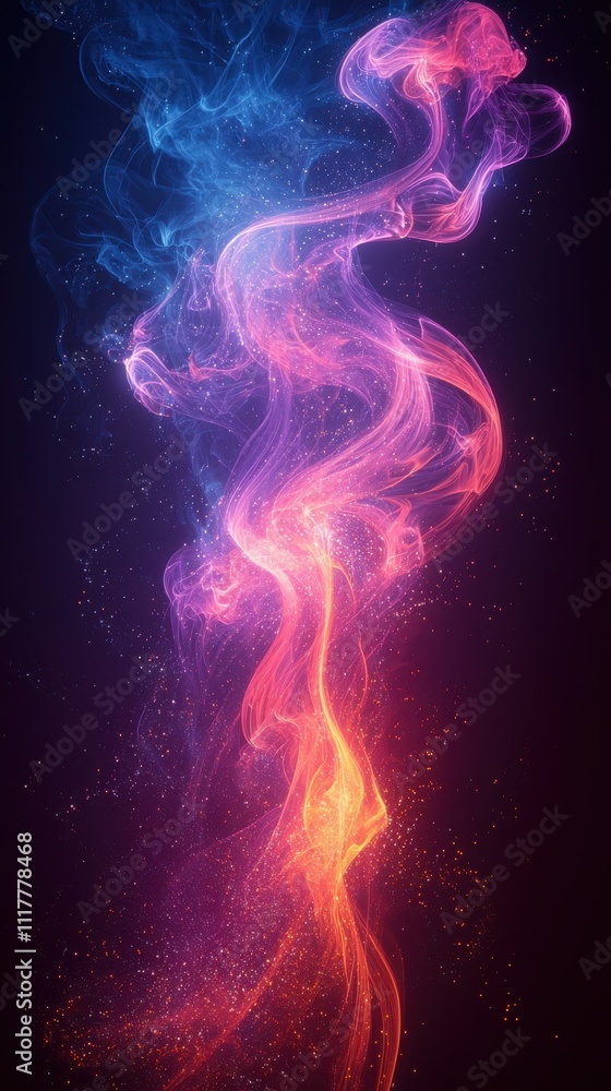 Colorful wisps of smoke swirl elegantly against a dark background, creating a mystical atmosphere for artistic exploration Colorful wisps of smoke swirl elegantly against a dark background, creating a mystical atmosphere for artistic exploration