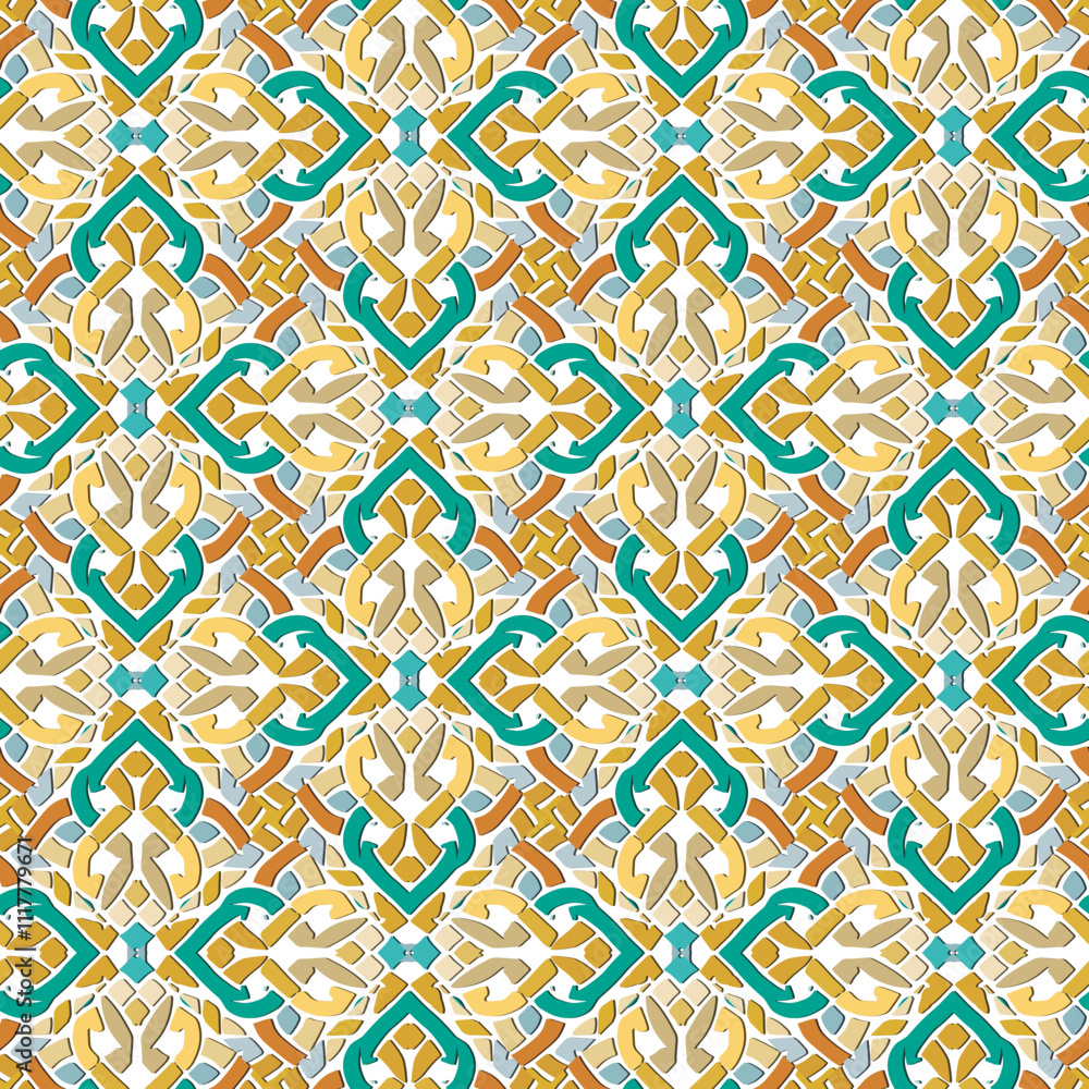 Fototapeta premium Celtic arabesque style knotted intricate lines and shapes vector seamless pattern. Ornamental decorative knots background. Repeat backdrop. Endless texture. Beautiful ornaments.