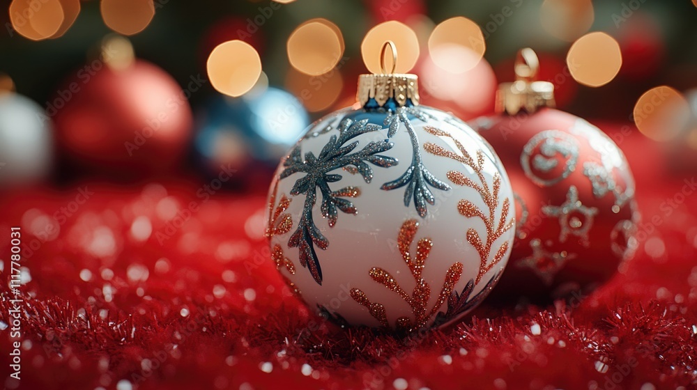 Fototapeta premium Close-up shot of two decorative ornaments on a bright red surface