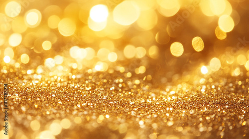 A scattering of gold glitter, shimmer yellow abstract background., golden lights