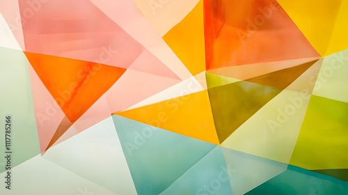 A colorful abstract composition of geometric shapes in soft hues.
