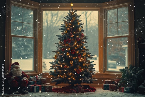 Beautiful Christmas Tree Adorned with Ornaments and Lights for the Holiday Season photo