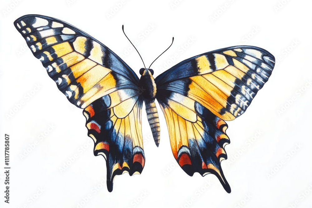 Obraz premium A colorful butterfly sits on a plain white background, inviting close-up views and creative uses