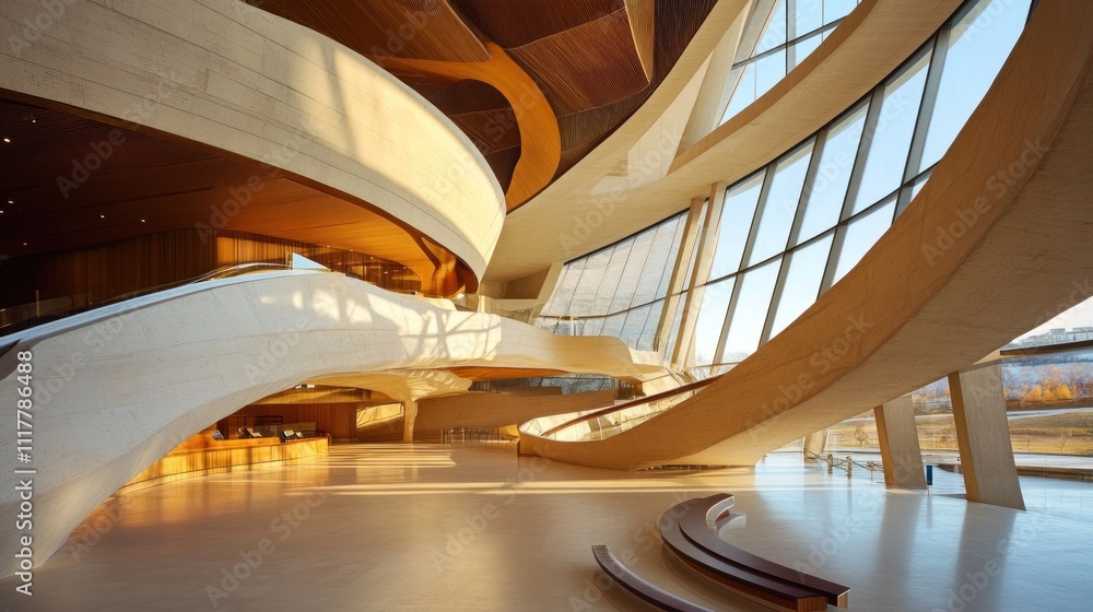 Fototapeta premium Modern Architectural Design with Curved Walls and Large Windows