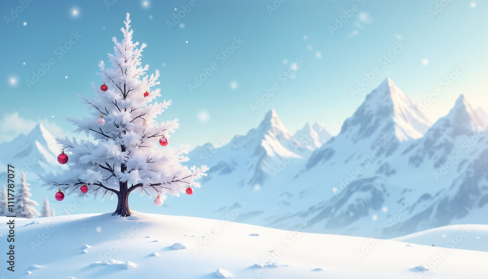 A serene winter scene featuring a decorated Christmas tree amidst snowy mountains and a clear sky. Perfect for festive themes. AI generated A serene winter scene featuring a decorated Christmas tree amidst snowy mountains and a clear sky. Perfect for festive themes. AI generated