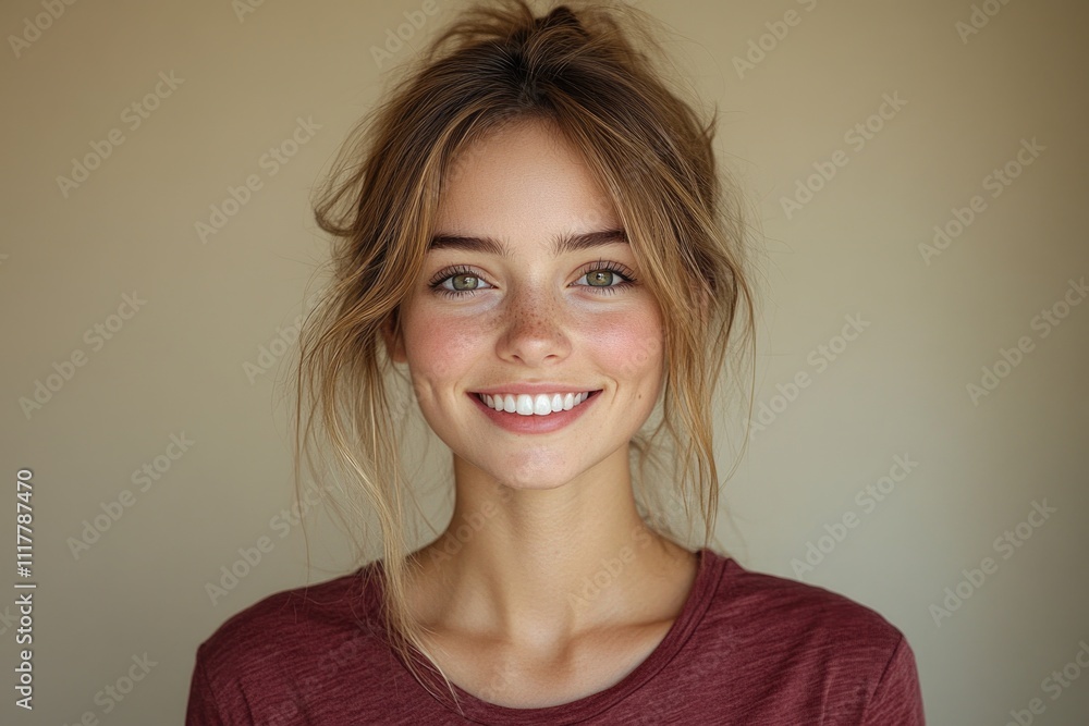 Obraz premium A happy young woman with a bright smile, perfect for capturing joy and positivity