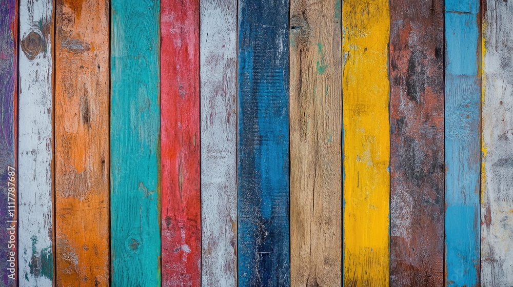 A detailed view of a colorful wooden fence, ideal for decoration or DIY projects A detailed view of a colorful wooden fence, ideal for decoration or DIY projects