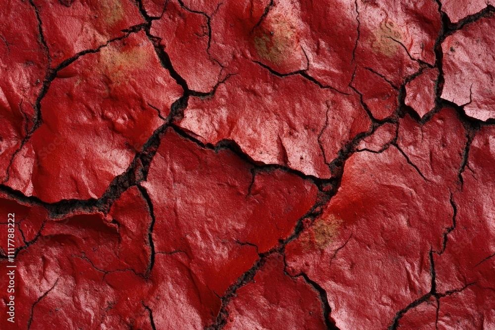 Naklejka premium A close-up shot of a cracked and worn-out red wall, with texture and detail visible