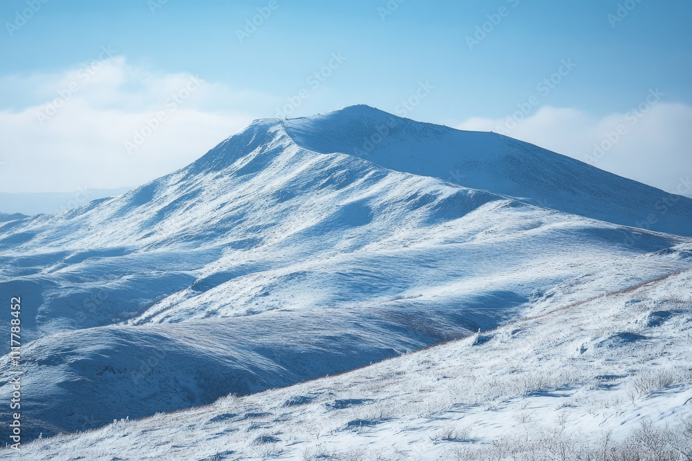 A person rides a horse up a snowy hill A person rides a horse up a snowy hill