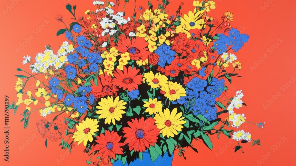 Vibrant Floral Bouquet on Red Background Vibrant Floral Bouquet on Red Background