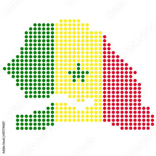 vector design map of the country of Senegal in flag colors in dots style