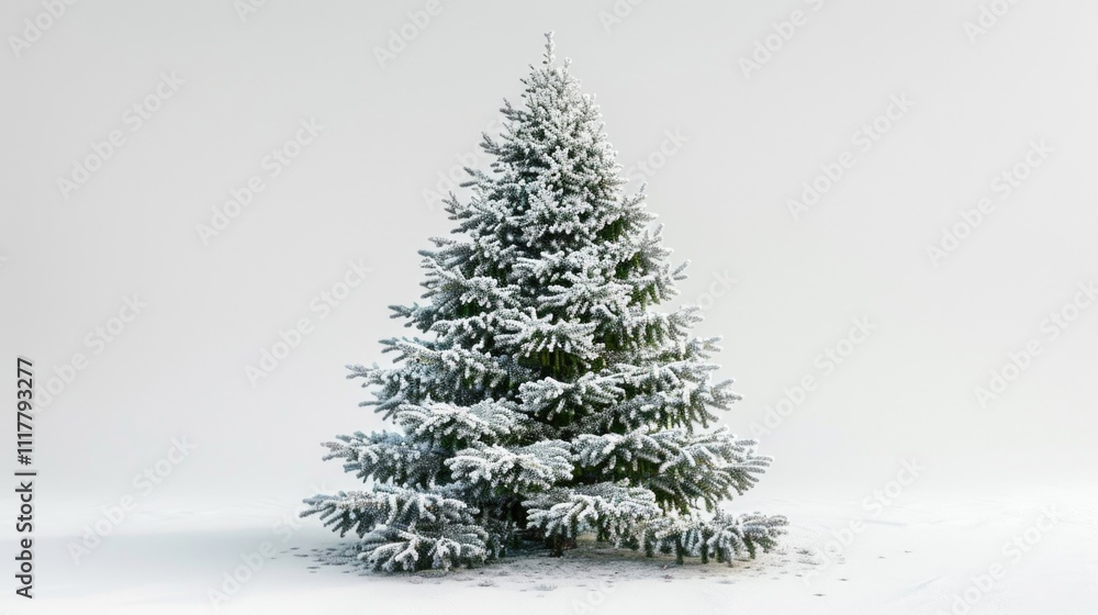 A tiny Christmas tree decorated with ornaments and snowflakes on a pure white background A tiny Christmas tree decorated with ornaments and snowflakes on a pure white background