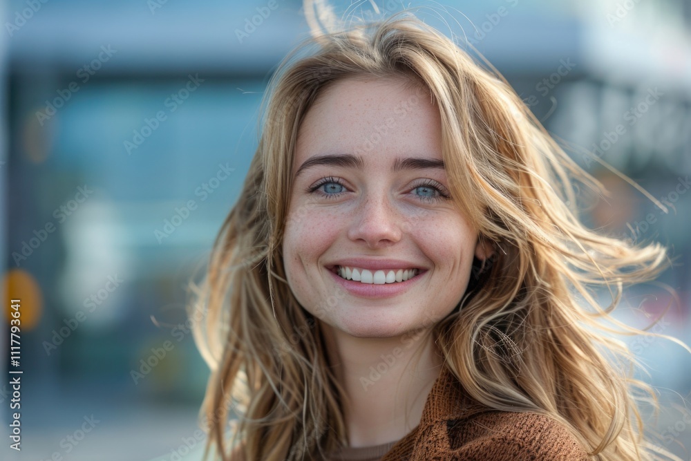 A smiling woman with long blonde hair looking directly at the camera A smiling woman with long blonde hair looking directly at the camera