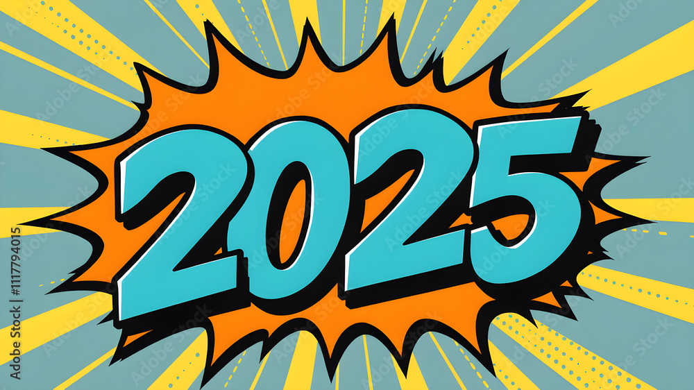 2025, Christmas New Year Comic book style vector illustration pop art word background. Generative AI 2025, Christmas New Year Comic book style vector illustration pop art word background. Generative AI