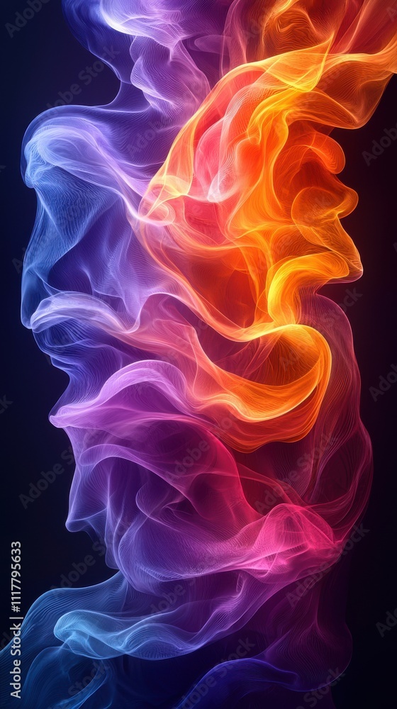 Obraz premium Colorful swirling smoke forms abstract shapes against a dark background in a mesmerizing display