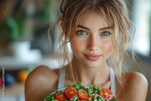 Young woman holding a plate of food