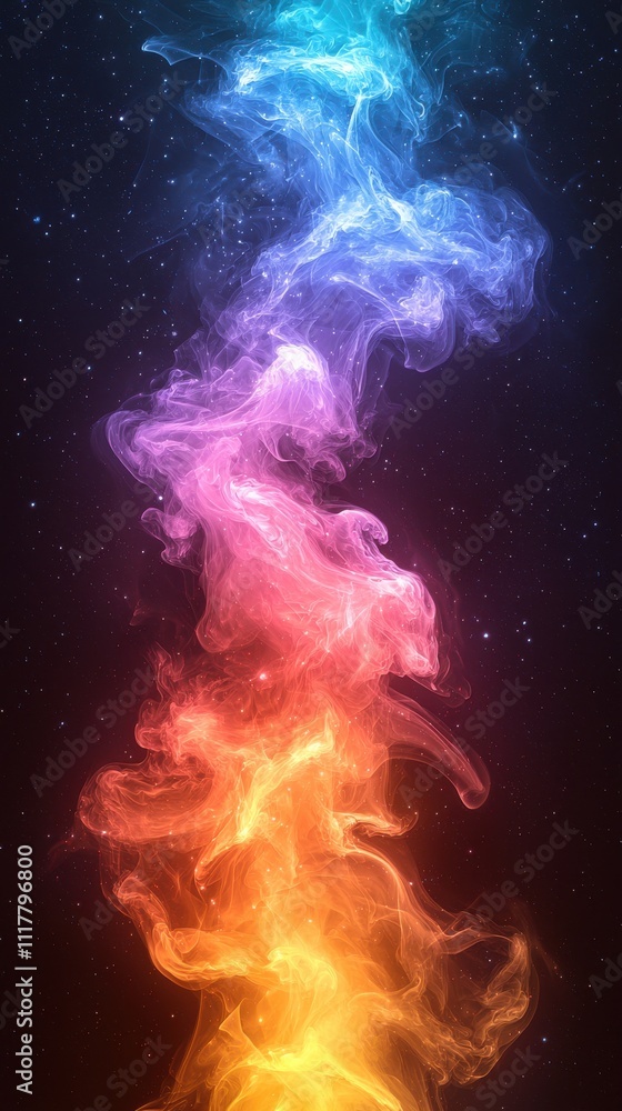 Colorful abstract smoke swirling through a dark cosmic backdrop with hints of stars Colorful abstract smoke swirling through a dark cosmic backdrop with hints of stars
