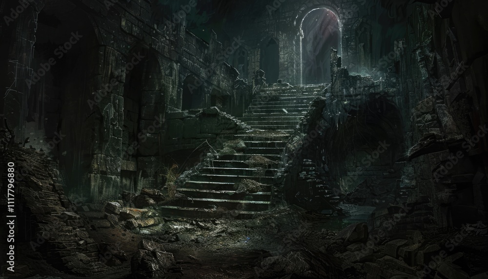 Ruined Castle Staircase Leading To Mysterious Light Ruined Castle Staircase Leading To Mysterious Light