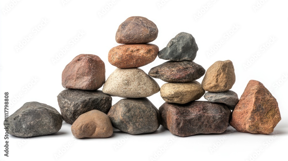 Rounded rocks arranged into a small tower, evenly spaced and isolated on white. Rounded rocks arranged into a small tower, evenly spaced and isolated on white.