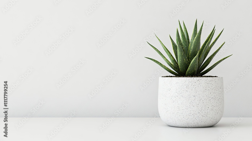 Green Succulent Plant in Modern White Pot on Neutral Background Green Succulent Plant in Modern White Pot on Neutral Background