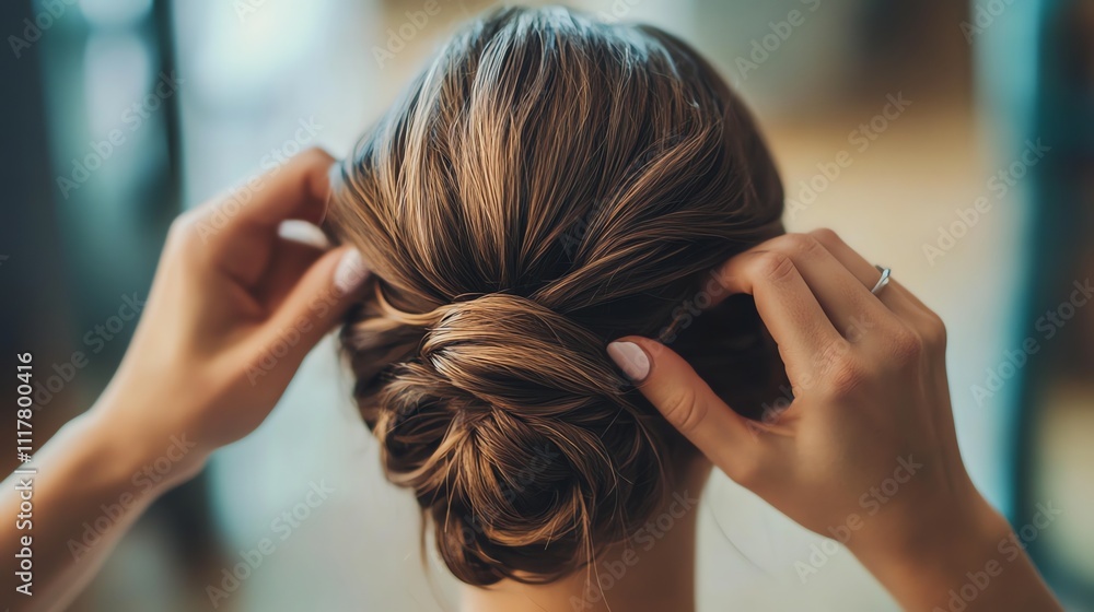 Fototapeta premium A woman getting her hair styled in a salon.