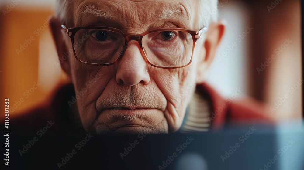 A senior man looking intensely at something in front of him. A senior man looking intensely at something in front of him.