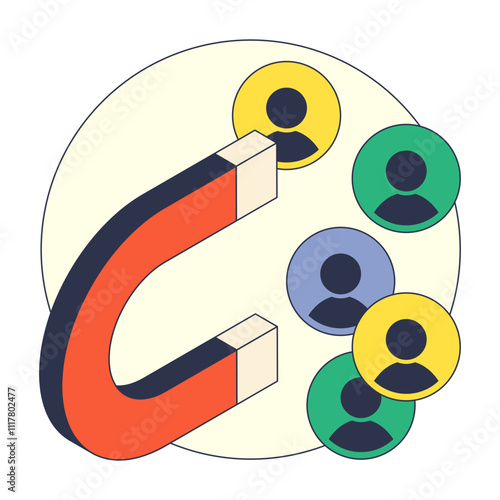 A magnet attracting colorful person icons, symbolizing customer attraction.