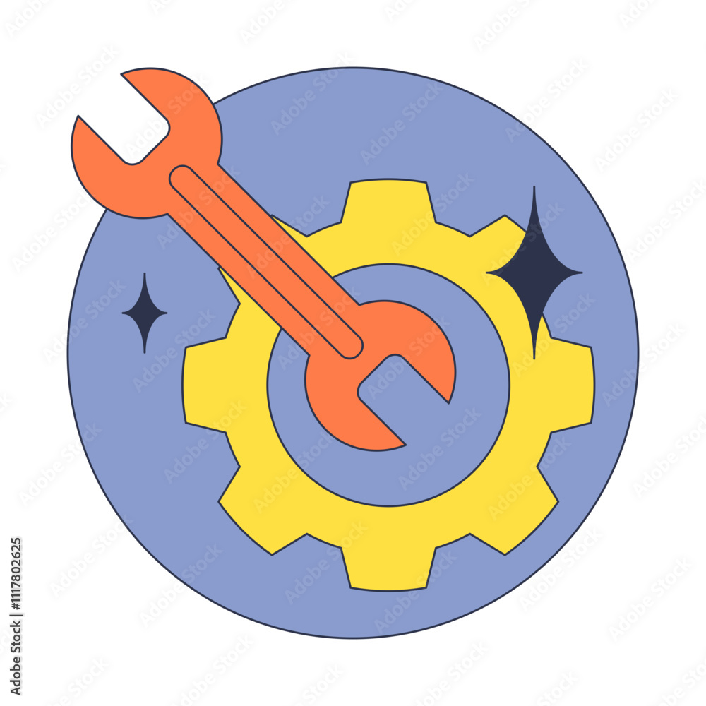 A wrench and gear symbolize mechanical work and engineering solutions. A wrench and gear symbolize mechanical work and engineering solutions.