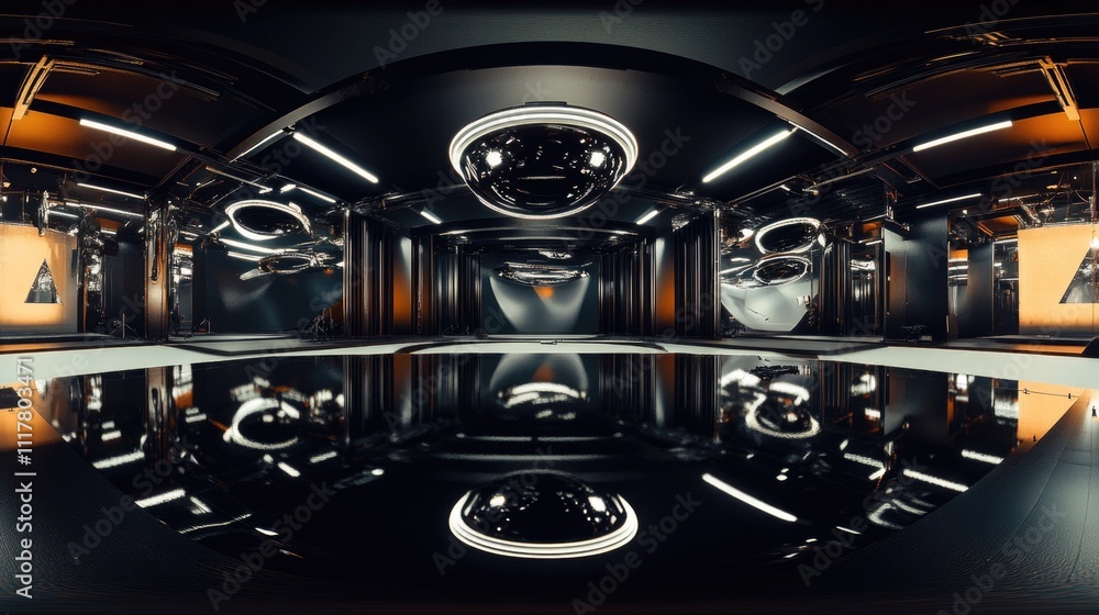 Fototapeta premium A modern room with a mirror on the floor, ideal for futuristic or sci-fi themed projects