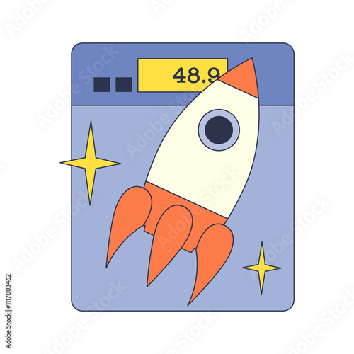 Rocket launching from a digital scale, symbolizing rapid growth and innovation.