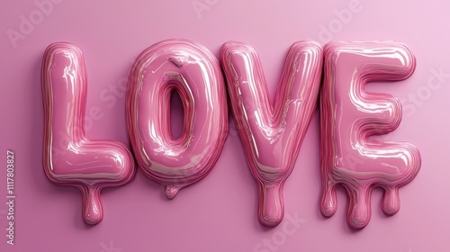 3D Pink Dripping LOVE Text on Pastel Background