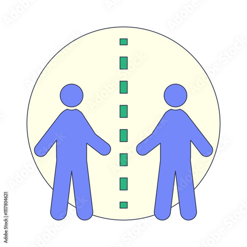 Two figures separated by a dotted line, symbolizing division or connection.