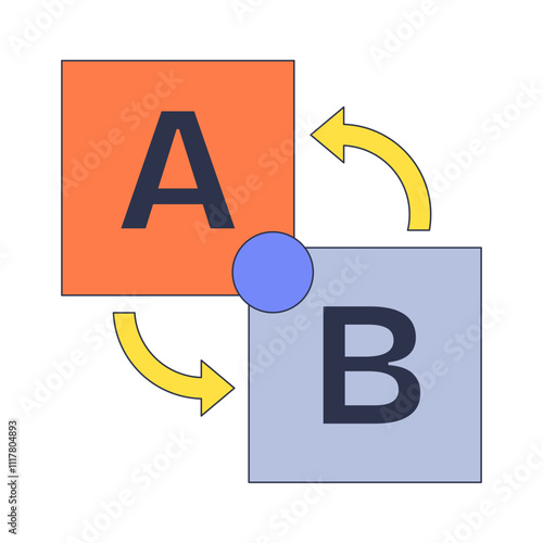 Two squares labeled A and B with arrows, symbolizing AB testing process.