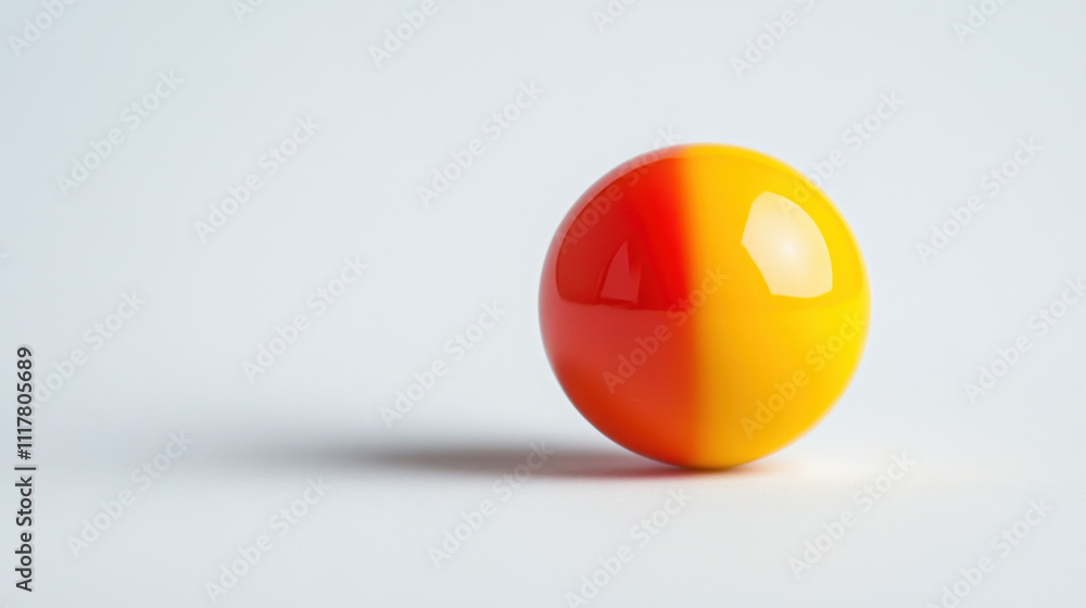 A vibrant red and yellow glossy sphere stands out against a soft white background, capturing attention with its smooth texture and contrasting colors. A vibrant red and yellow glossy sphere stands out against a soft white background, capturing attention with its smooth texture and contrasting colors.