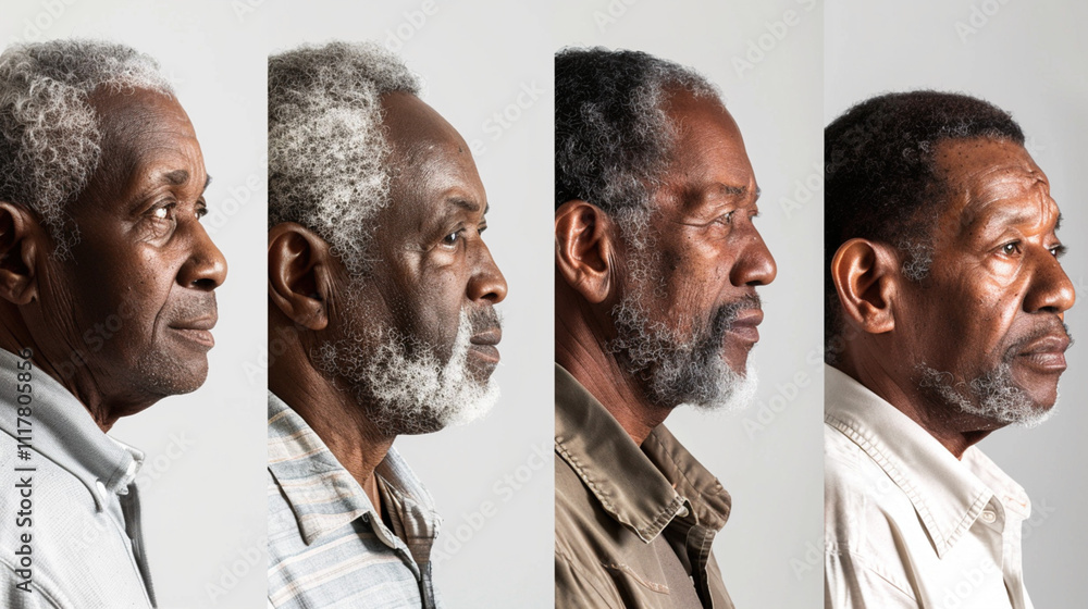 Profile of African American men of different ages on white studio background Profile of African American men of different ages on white studio background