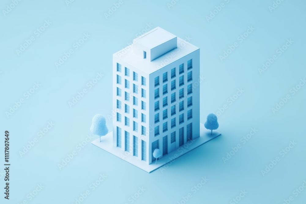 A tall building with a tree in front of it. The building is white and has a lot of windows A tall building with a tree in front of it. The building is white and has a lot of windows