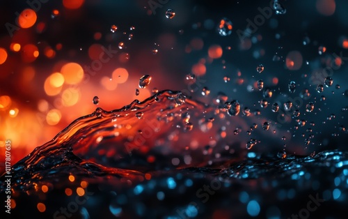 Abstract red and dark blue paint with bubbles, bubbles in the liquid paint