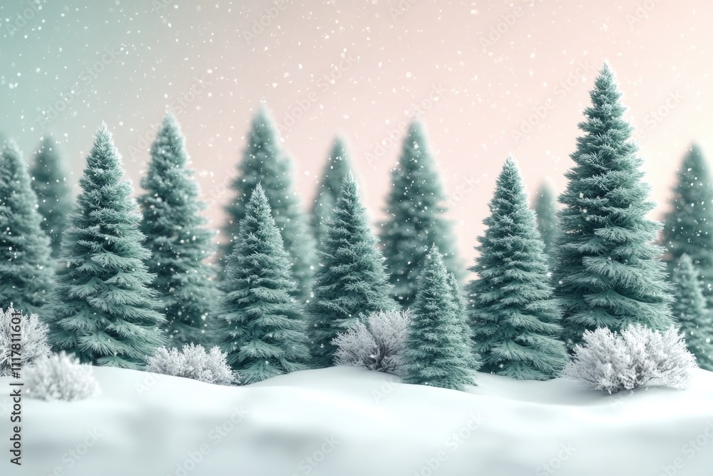 Obraz premium Group of trees covered in snow, winter landscape