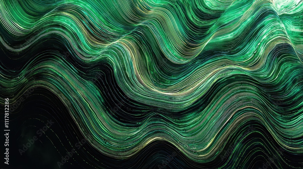 Flowing Streams of Light Infused with Binary Patterns in Vibrant Green Hues Flowing Streams of Light Infused with Binary Patterns in Vibrant Green Hues