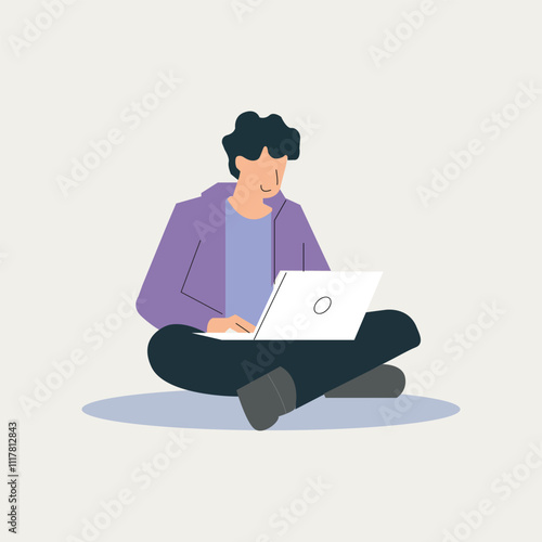 Digital Workspace Man Using Laptop for Online Work Illustration.