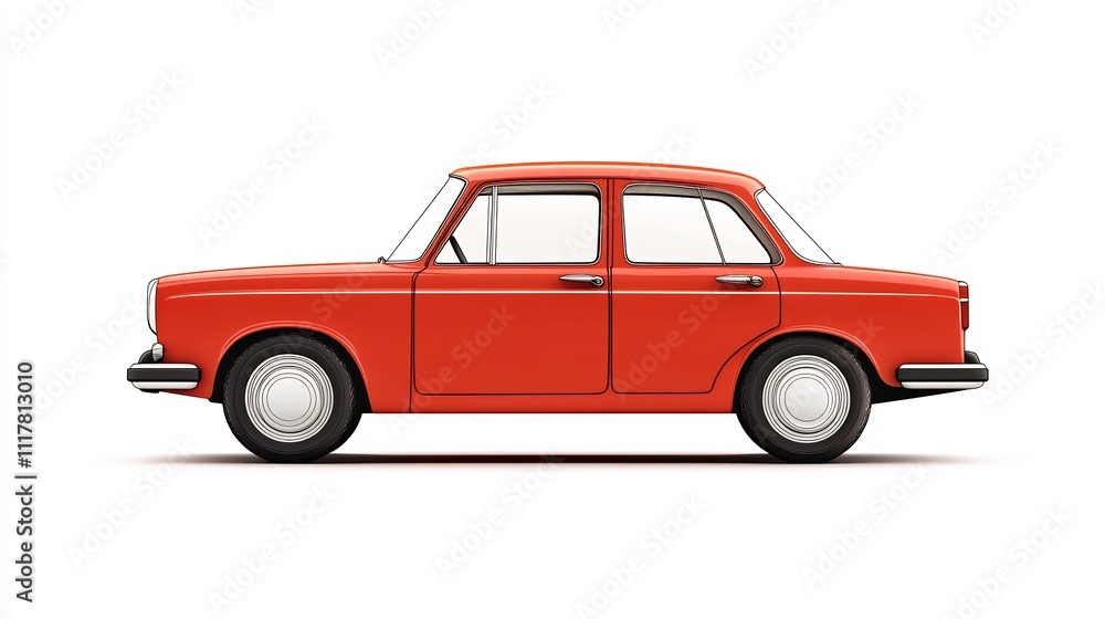 Classic Iconic Red Retro Compact Car on the Road