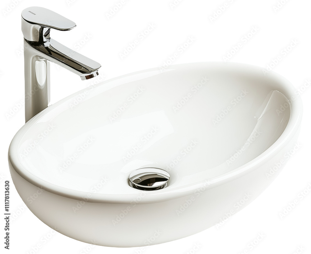 Modern white sink with a chrome faucet and drain Modern white sink with a chrome faucet and drain