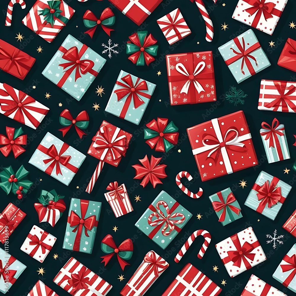 Fototapeta premium Christmas Gifts with Festive Patterns generative by AI